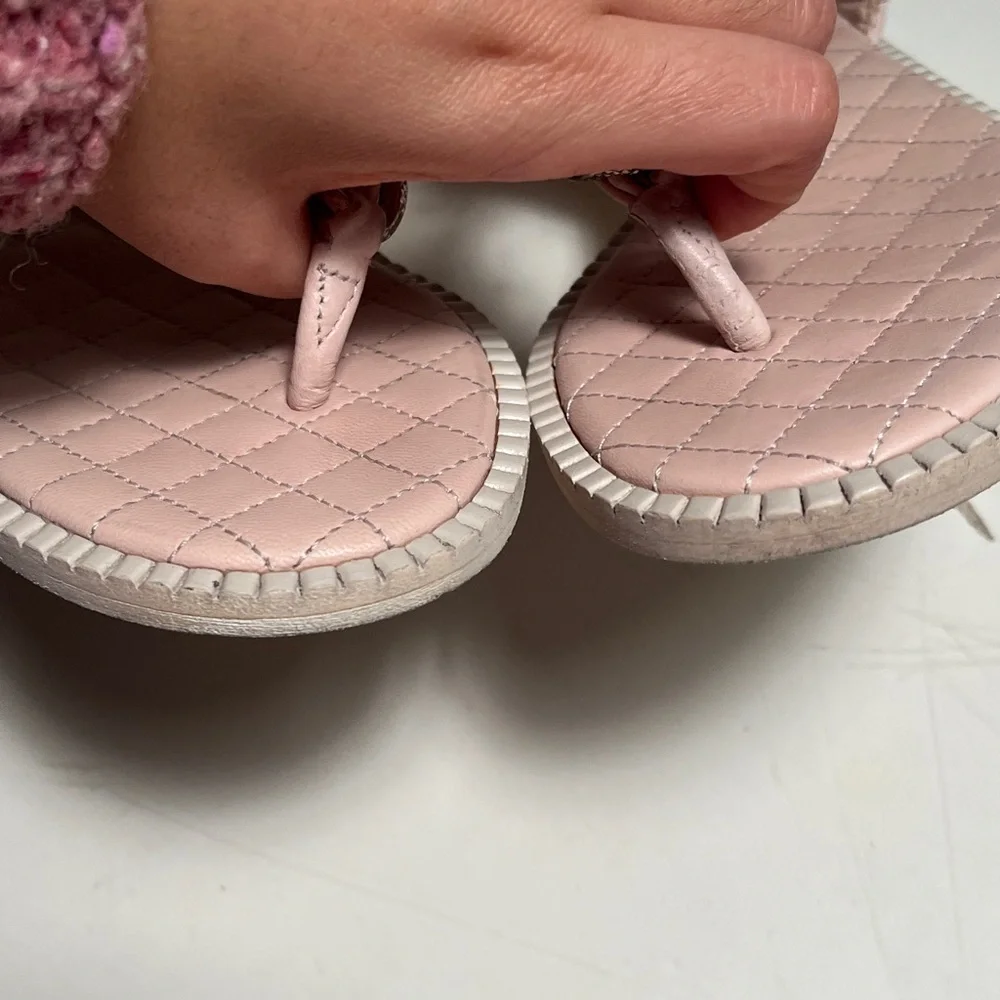 CHANEL Light Pink Quilted Sandals with Silver Accents